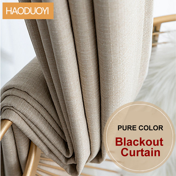 Pure color window blackout curtain thickened cotton linen shading ...