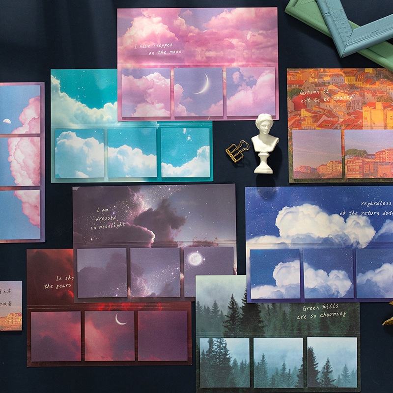 8 Styles 1 Pack (60 Sheets) Beautiful Landscape Note INS Style Message ...