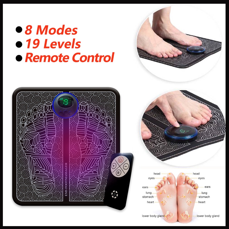 Electric EMS Foot Massager Pad Foot Massage Mat Feet Muscle Stimulator ...
