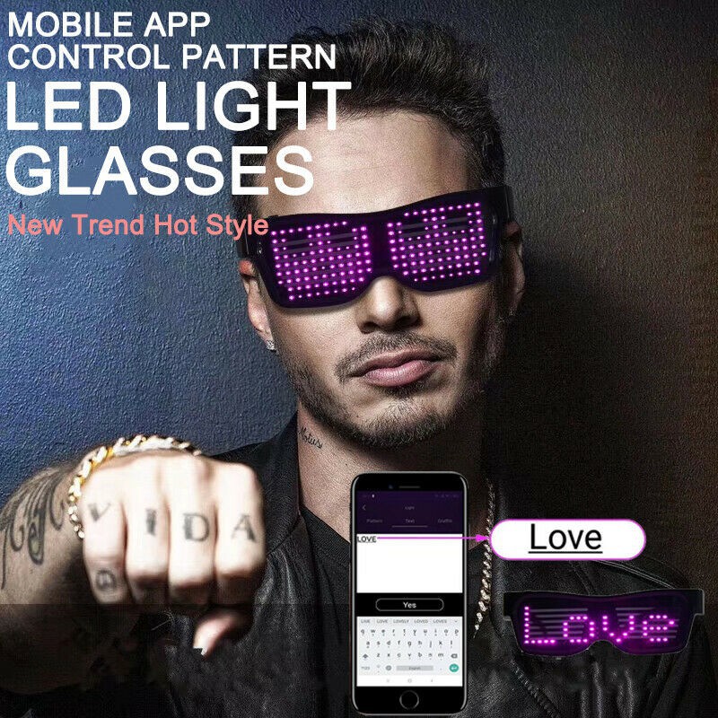 LED Glasses, Bluetooth Light Up Glasses for Adults-Display Messages, Animation, DIY Drawings, Equalizer, Size: 20 in