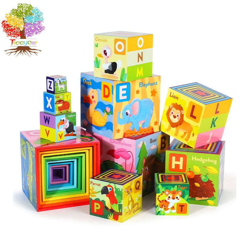 Treeyear Wooden Stacking Boxes-Nesting and Sorting Cups Alphabet ...