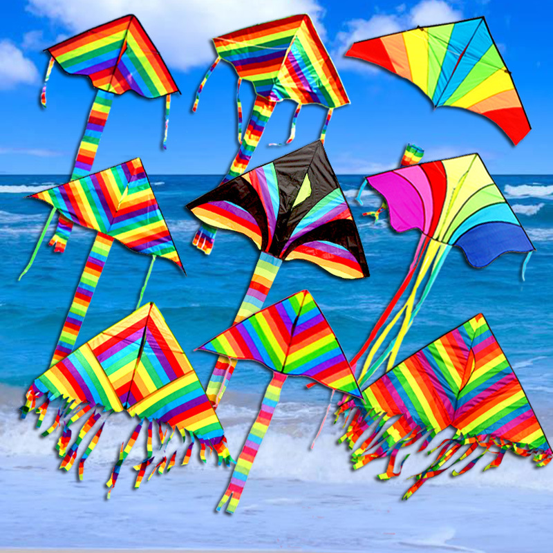 【Free String 30m】Rainbow Strips Kite Kids Single Line Flying Kites Children Gift Toys for Boys and Girls Game