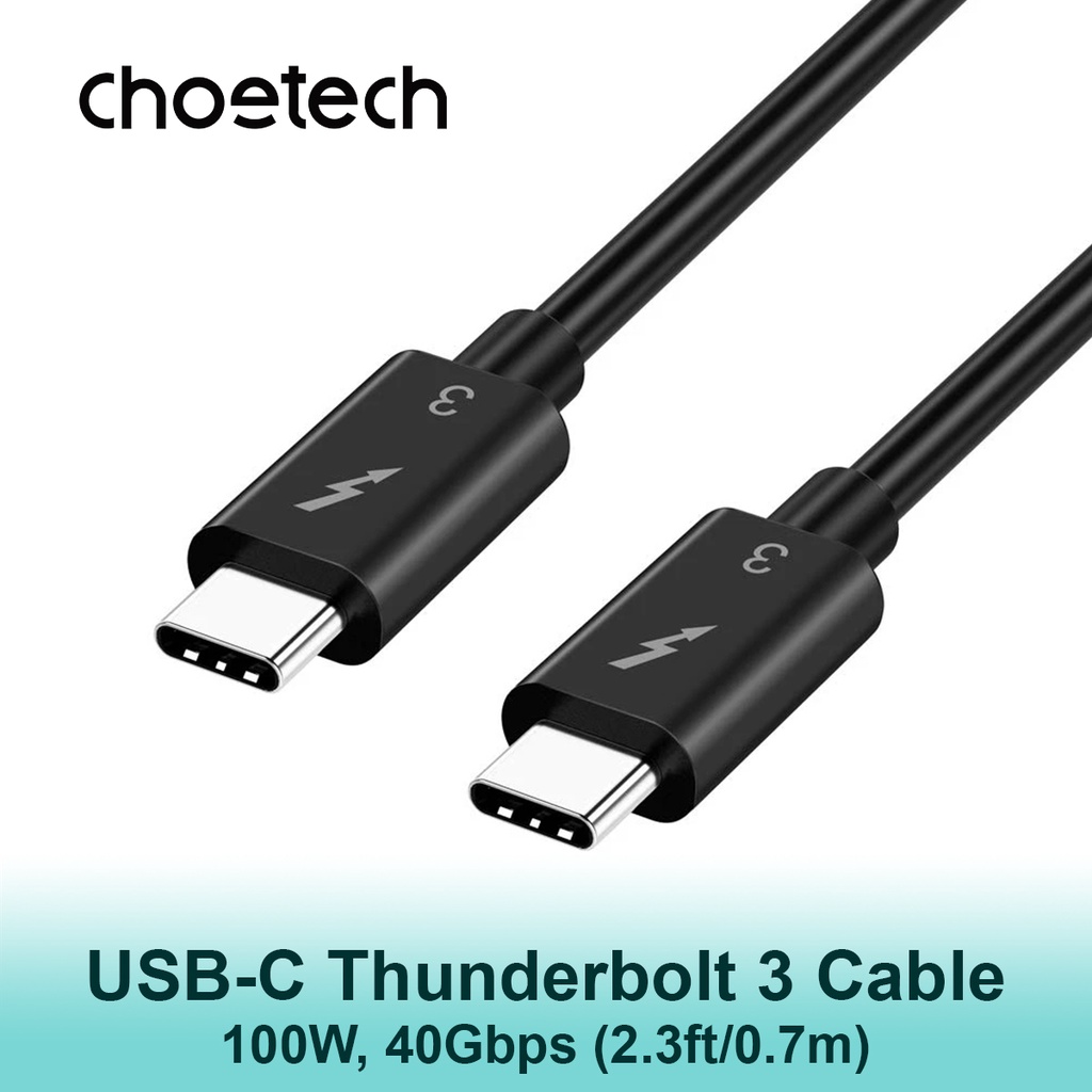 CHOETECH (2.3ft/70cm) USB Type C Thunderbolt 3 Cable with 40Gbps/100W Charging ( 2.3ft / 0.7M