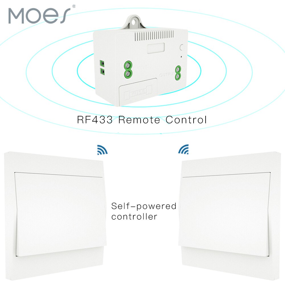 MOES RF433 Wireless Switch No Battery Remote Control Wall Light Switch ...
