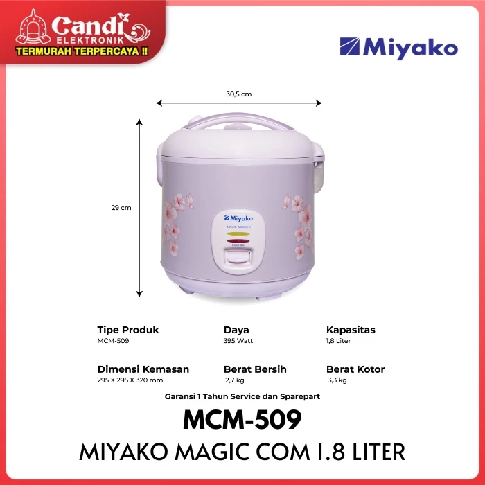 MIYAKO MCM-509 Rice Cooker 1.8 Liter Penanak Nasi 3 in 1 Magic Com - Gambar 3