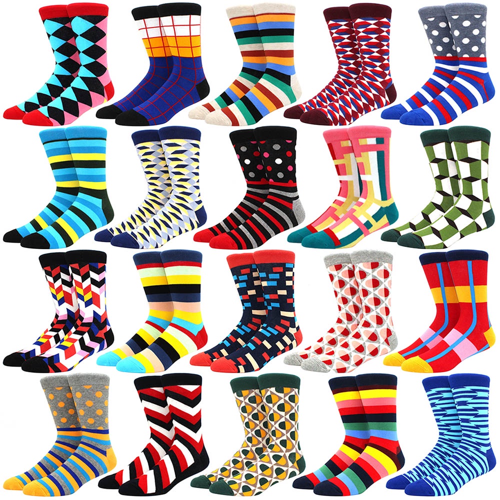 Colorful men's socks geometric plaid stripes classic happy business