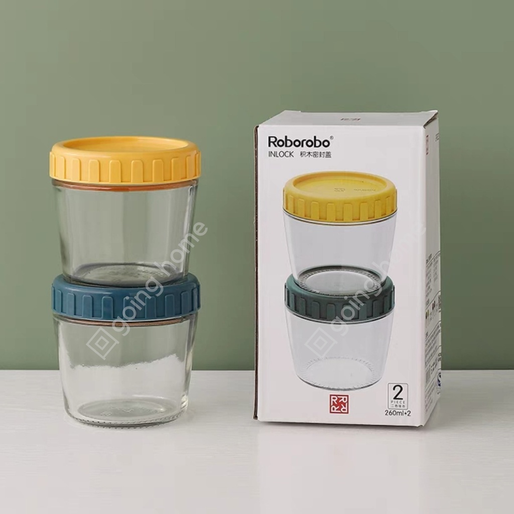 [Set of 2] High Quality Sturdy Glass Tupperware Cute Airtight Food ...