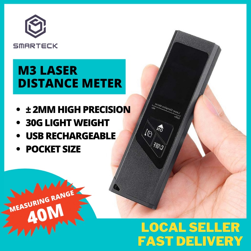 SMARTECK Laser Distance Meter Digital 40M Rangefinder Measure Tape Handheld Tool USB Charging