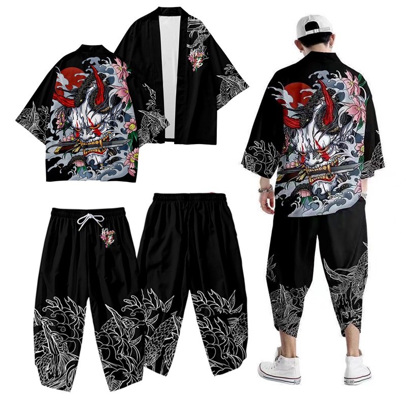 Japanese Kimono Cardigan Men Haori Yukata Male Samurai Costume Clothing ...