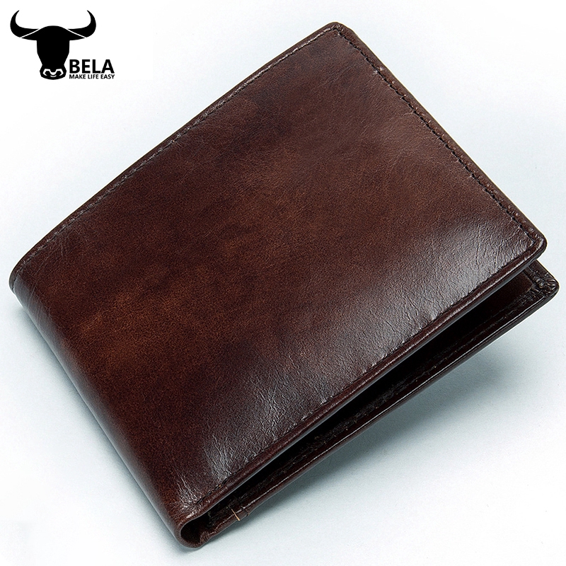 Business Fashion Men's Solid Genuine Leather Bifold Short Wallet Purse