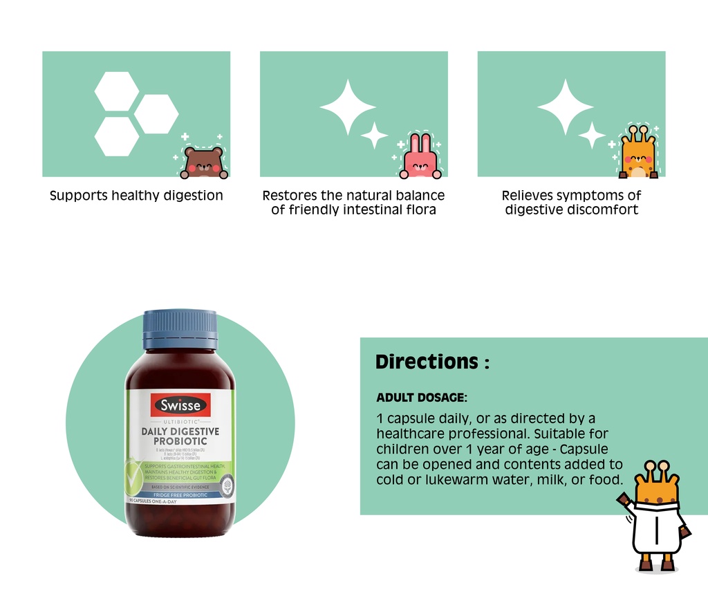 Swisse Ultibiotic Daily Digestive Probiotic 90 Capsules [BaeBear.sg ...