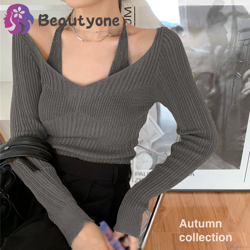 Womens Knit Sweater Long Sleeve Off Shoulder Halter Neck Tops Loose Blouse Jumper Sweaters Shopee Singapore