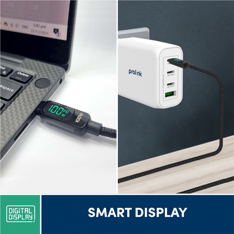 Prolink 100W 5A Fast Charging USB Kabel Data Type C l Digital Display l E-MarkChip l 2M - Gambar 3