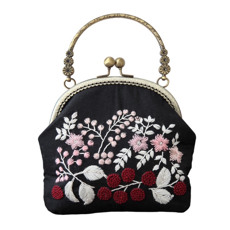 DIY Embroidery Purse Bag Kit - Black Flowers – Craft Outlet Australia