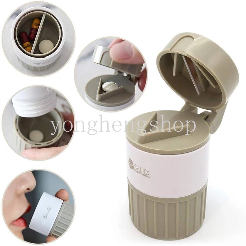 Portable Pill Storage box pill Cutter/ Grinder Medicine Splitter Tablet