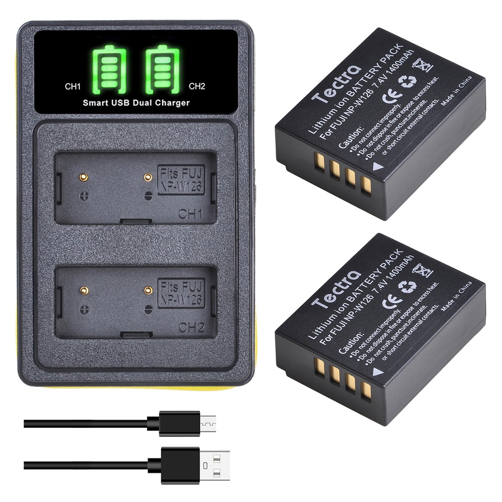 Tectra 2pcs Np W126 Np W126s Battery Led Dual Usb Chargerandtype C Port