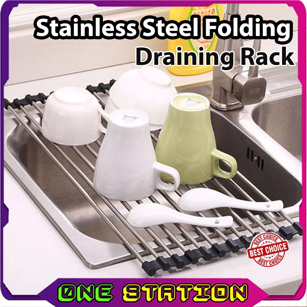 Stainless Steel Rack Foldable Dish Mat Drainer Folding Sink Drain Rack
