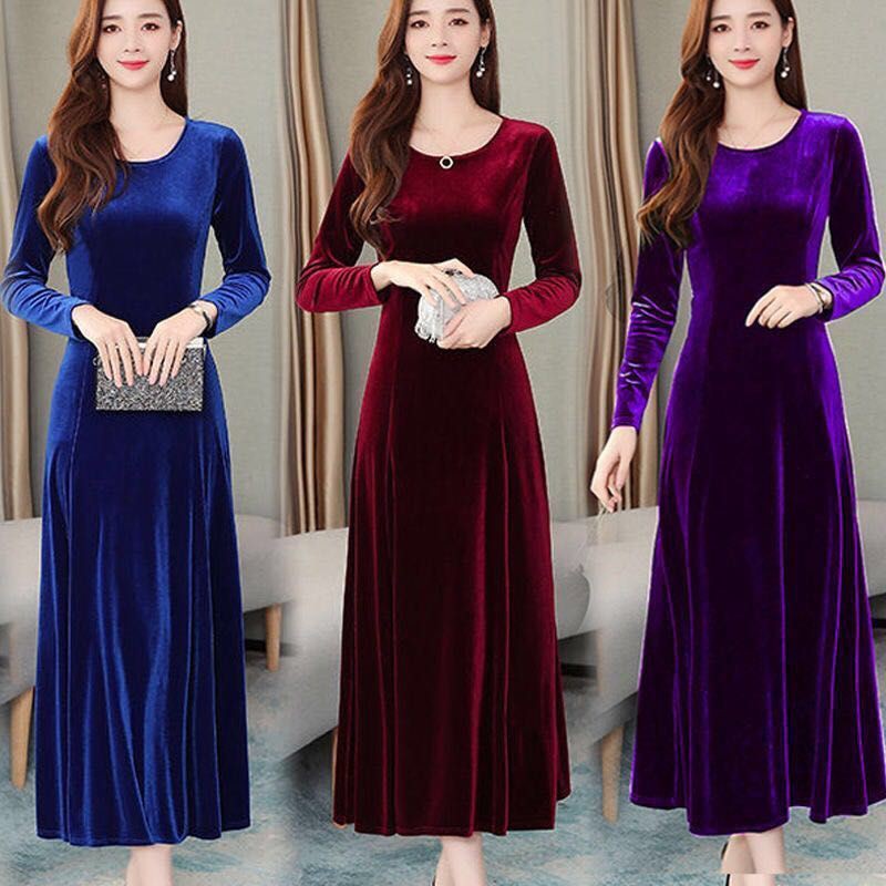 Long Sleeve Dress M-5XL Plus Size Velvet Fashion Korean Style A Line ...