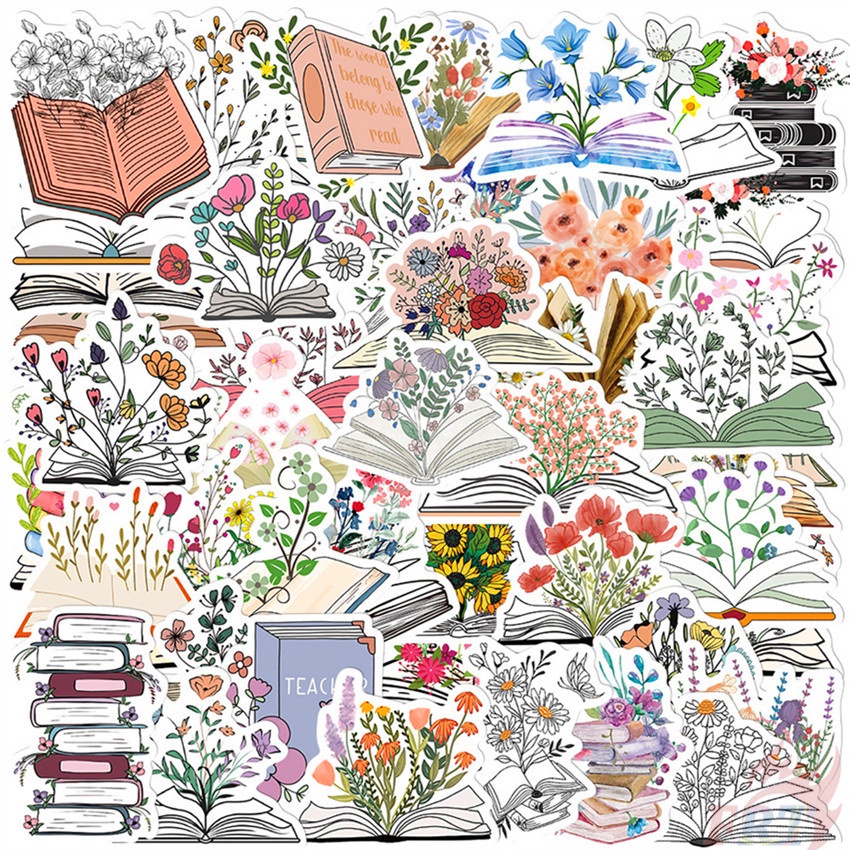 Books & Flowers Art Series 01 Stickers 50Pcs/Set Fashion DIY Fashion ...