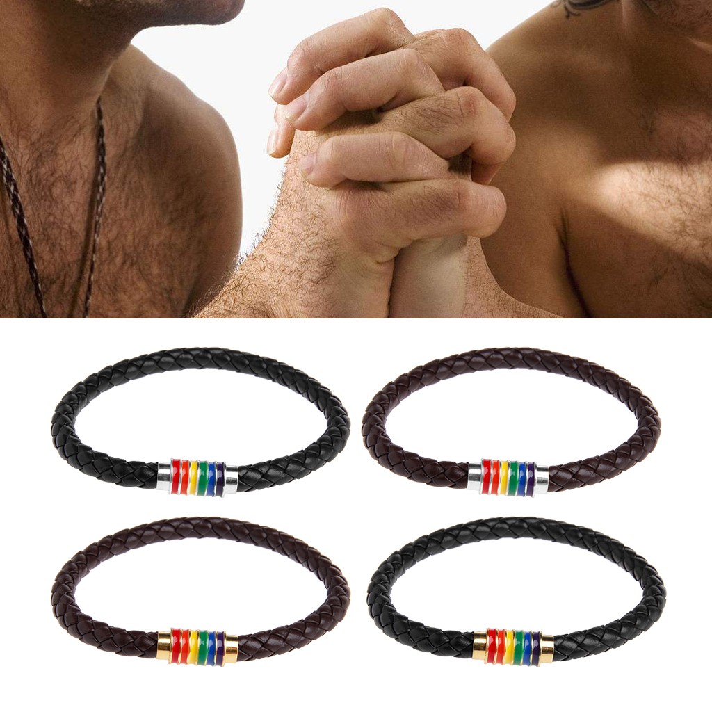 Gay pride deals leather bracelet