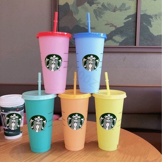 5PCS Starbucks Logo Reusable Plastic Cold Party Cup with Straw 710ml (BRAND  NEW)