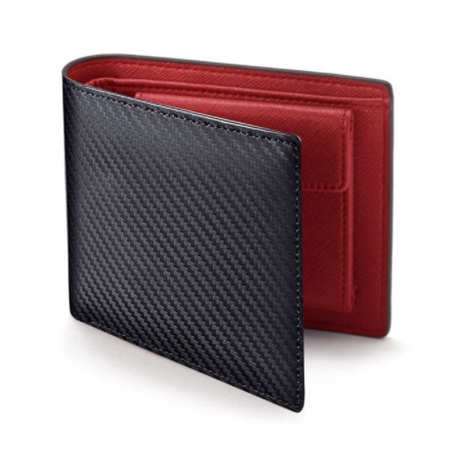 Men's carbon fiber grain wallet leather wallet multi-card coin purse ...