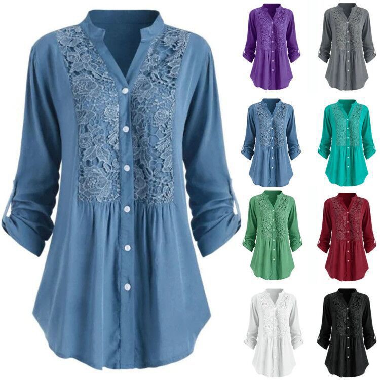 Loose women's clothing hot sale lace stitching plus size women blouse 6 colors 8 sizes