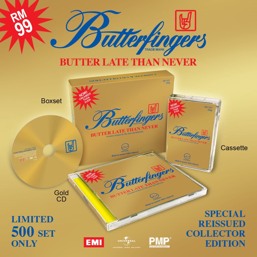 BUTTERFINGERS BUTTER LATE THAN NEVER ( CASSETTE TAPE / KASET & GOLD CD
