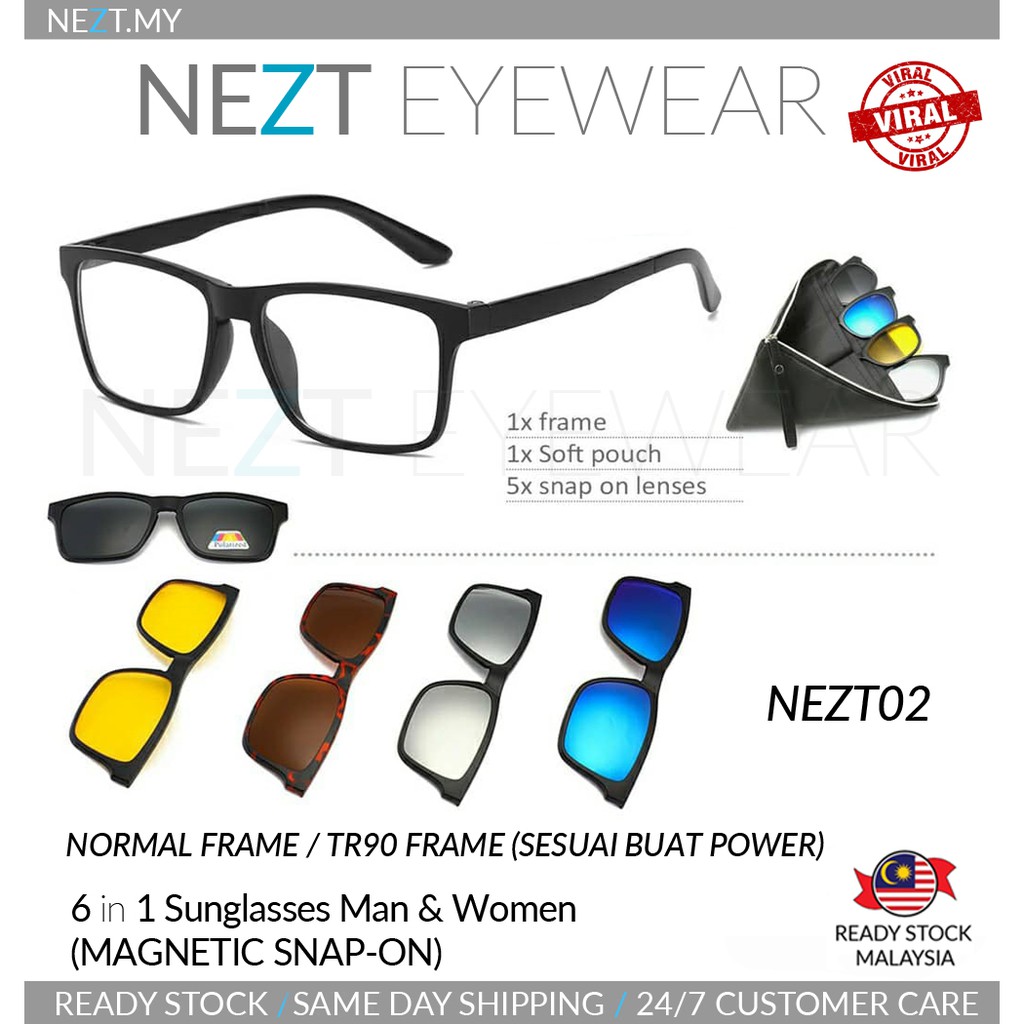 6 in 1 NEZT Magnetic Snap On Sunglasses ALL MODEL MY Shopee Singapore