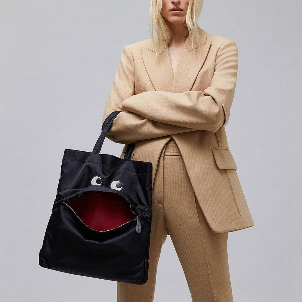 ANYAHINDMARCH Portrait Eyes Nylon Tote Bag Black