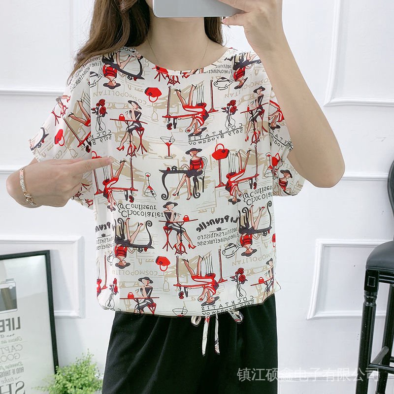 Short-Sleeved Shirts Artificial Cotton T-Shirts Pure Bat Sleeves Large Size Loose Tops Silk Korean Version Thin Bottoming Women's Mother Clothing