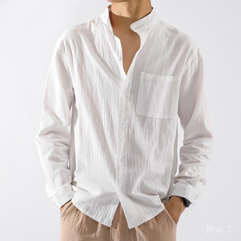 ?X.D Shirts Linen Shirt Men's Short-Sleeved Shirt Loose plus Size Men's Clothing Chinese Style Cotton and Linen Half Sle