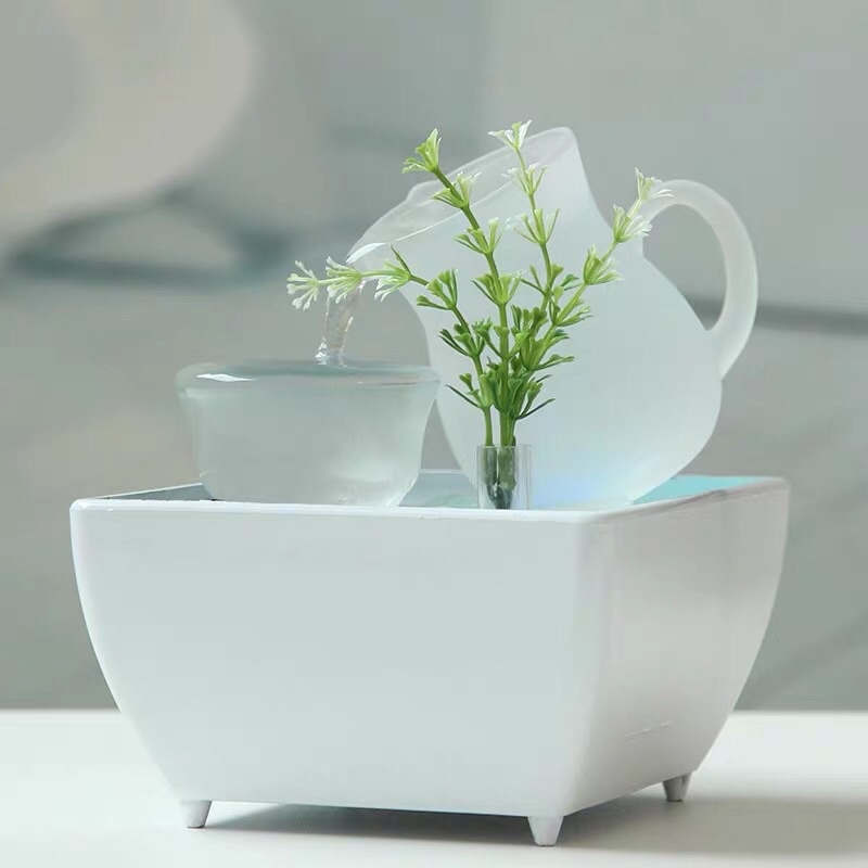 ? Small frosted glass ceramics fountain mini fountain desktop fengshui decor for compact space