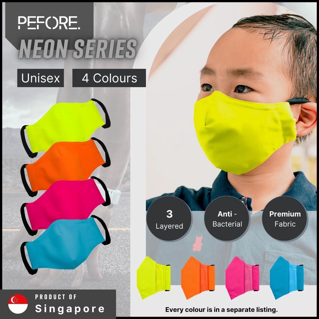 [?? PEFORE] Neon Reusable Fabric Mask - Neon Pink | Kids & Adult | Premium 3 layers