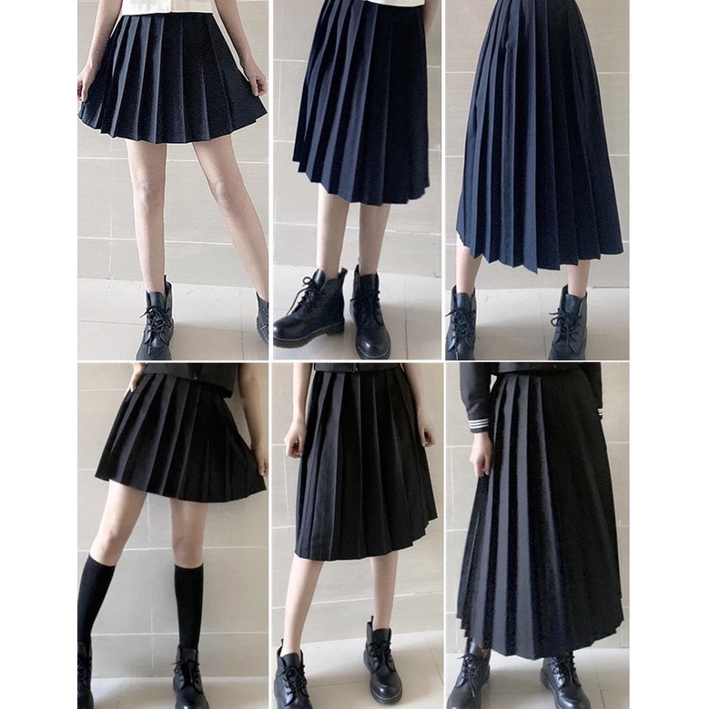 JK uniform all-match solid skirt Japanese Korean style A-line black ...