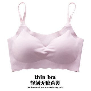 Seamless Bra Set Bralette Wireless Plus Size Ice Silk Padded Top Underwear  Women Japan Teenage Ladies Nipple Crop Fitness Active