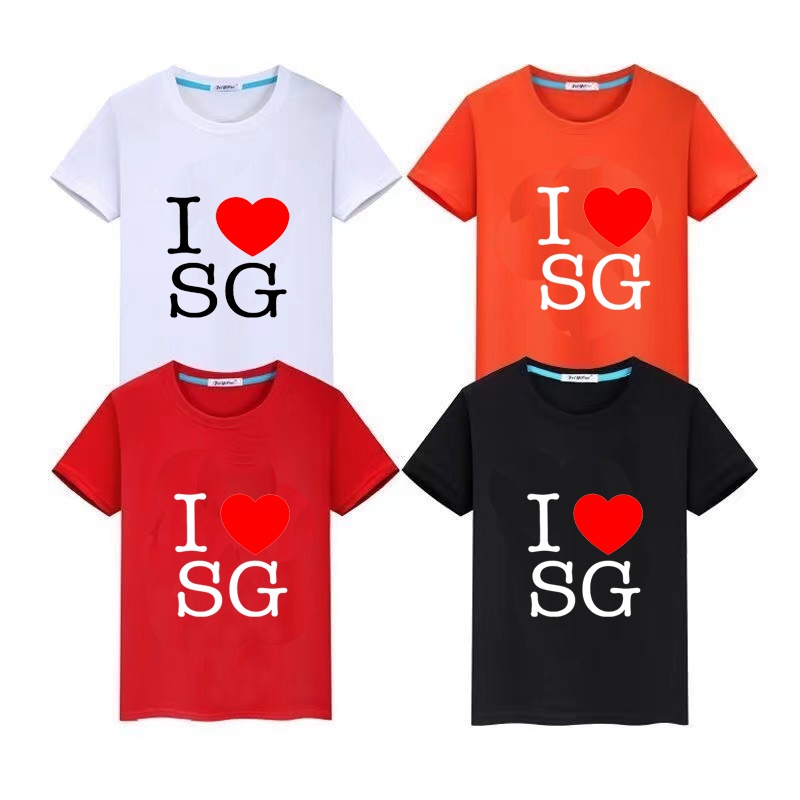 100 Cotton I Love SG Printed T Shirt Unisex Boys Girls Round Neck Short Sleeve Kids Clothing