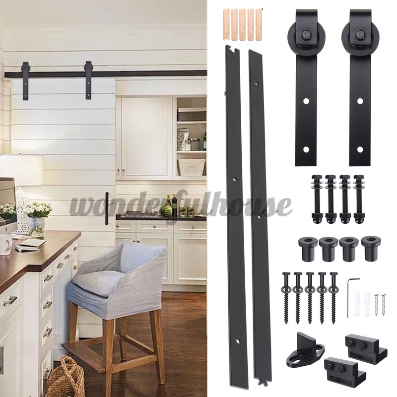 6 FT Steel Sliding Barn Wood Door Hardware Track Set Kit Black Antique