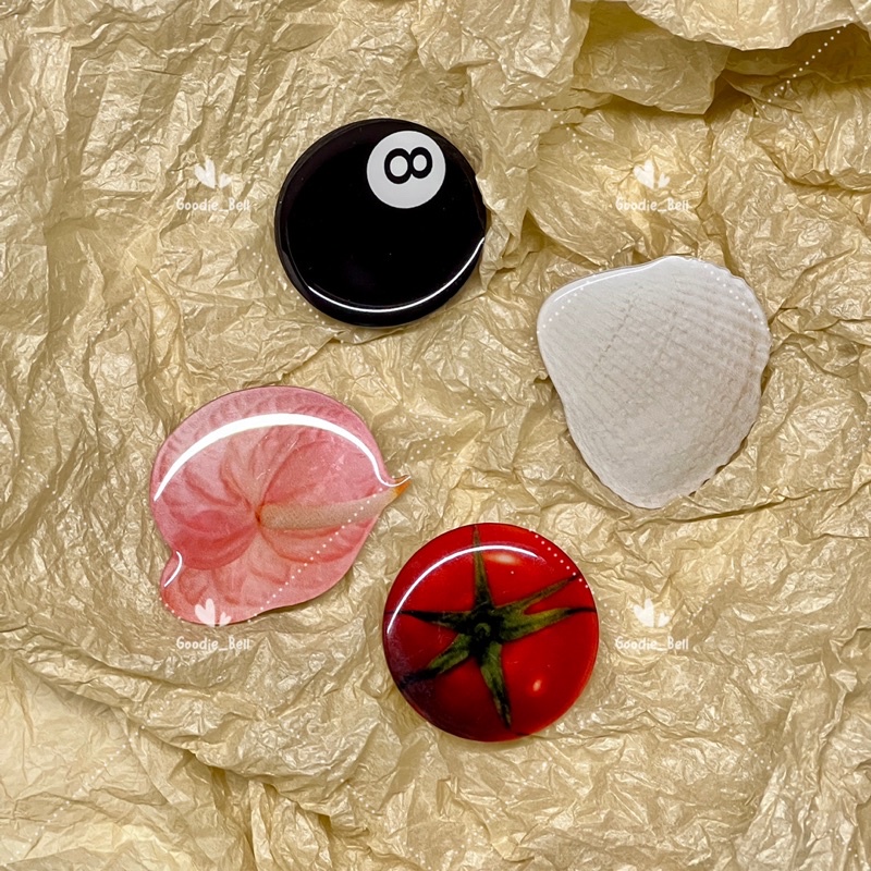 'Vintage Style' Epoxy Phone Grip | Slide Stretch Case Holder | Billiard No.8 | Shell | Flower | Tomato
