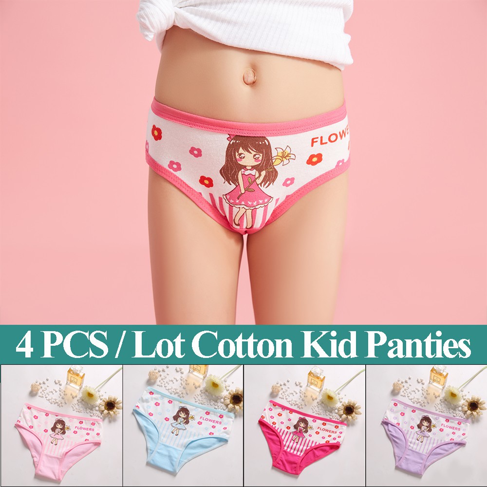 4 PCS In Set】Cute Cartoon Kids Panty Soft Cotton Breathable Fit For 3-12Y  Kid Underwear Boxer Solid Baby Underpants