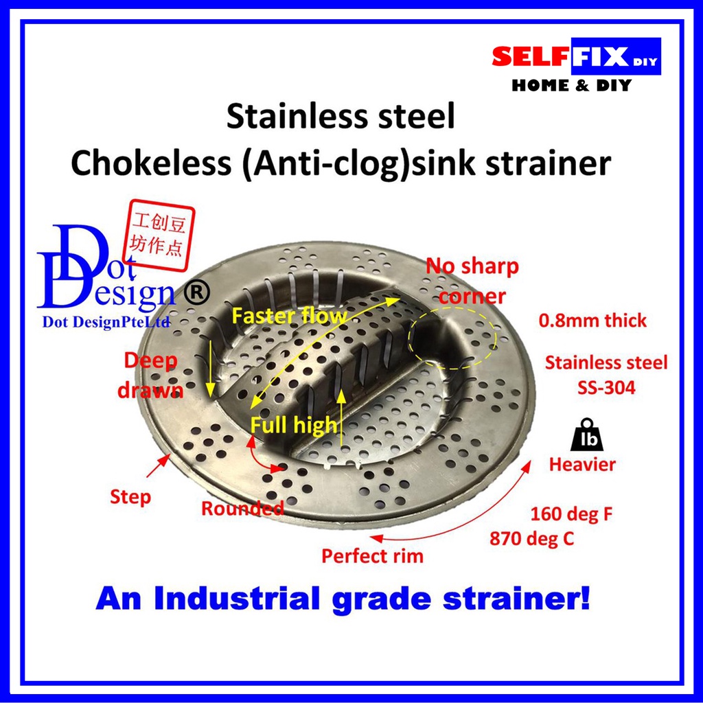 Dot Design Chokeless Sink Strainer SS-020 Matt Finished - Stainless ...