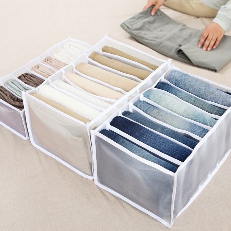 7 Grids Jeans Storage Box Closet Wardrobe Clothes Compartment Boxes