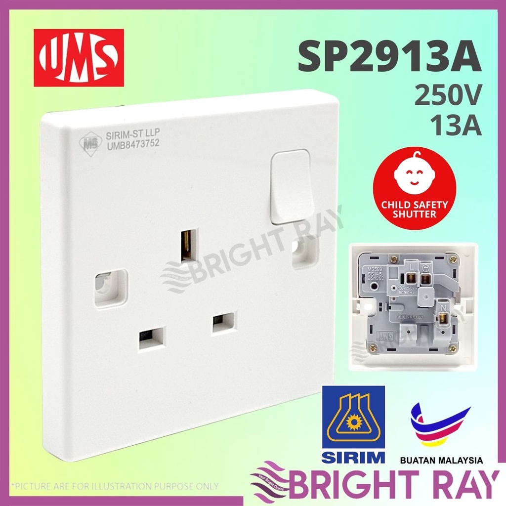 [1PC] UMS SP2913A 2913A 13A 1 Gang Switch Socket Outlet, Sirim Approved ...