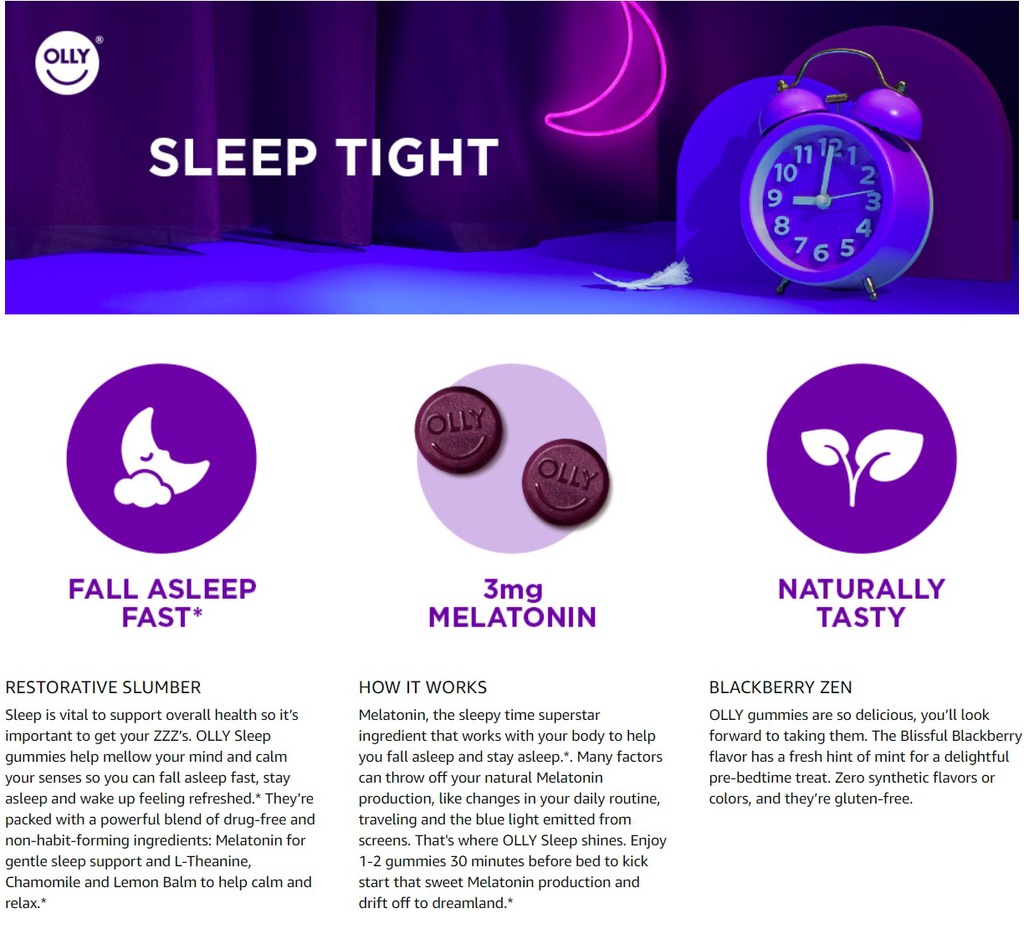 👍OLLY Restful Sleep/Immunity/Stress/Extra Strength Sleep Gummies