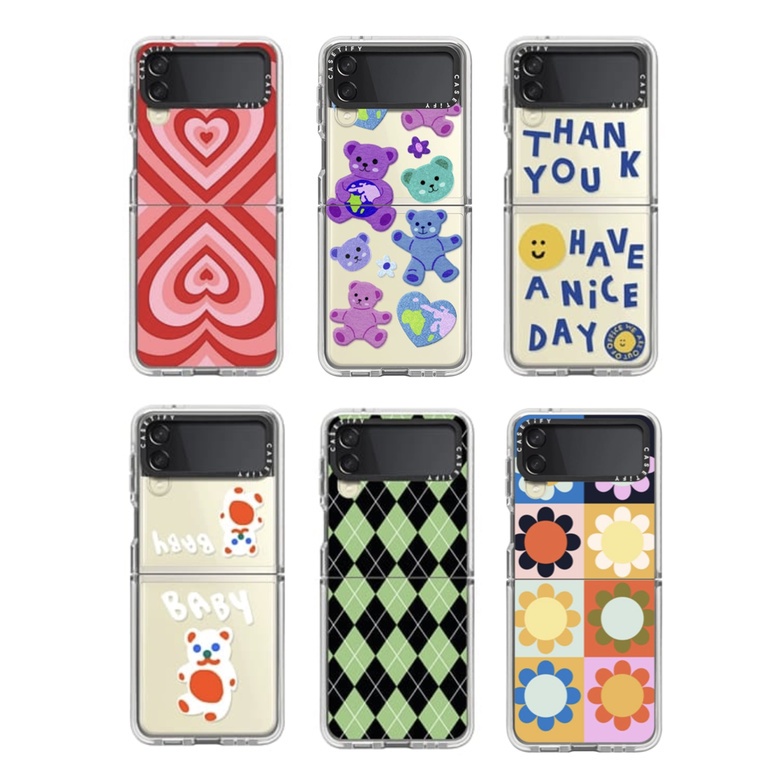 CASETiFY Korea / Galaxy Z Flip 3 pink heart argyle baby bear Teddy