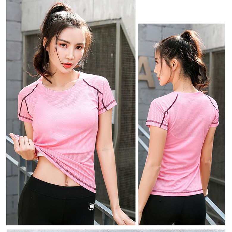 Ready Stock Fast Dry T-shirt Women sports round neck T-shirt Running Yoga Top Slim Fit M-4XL