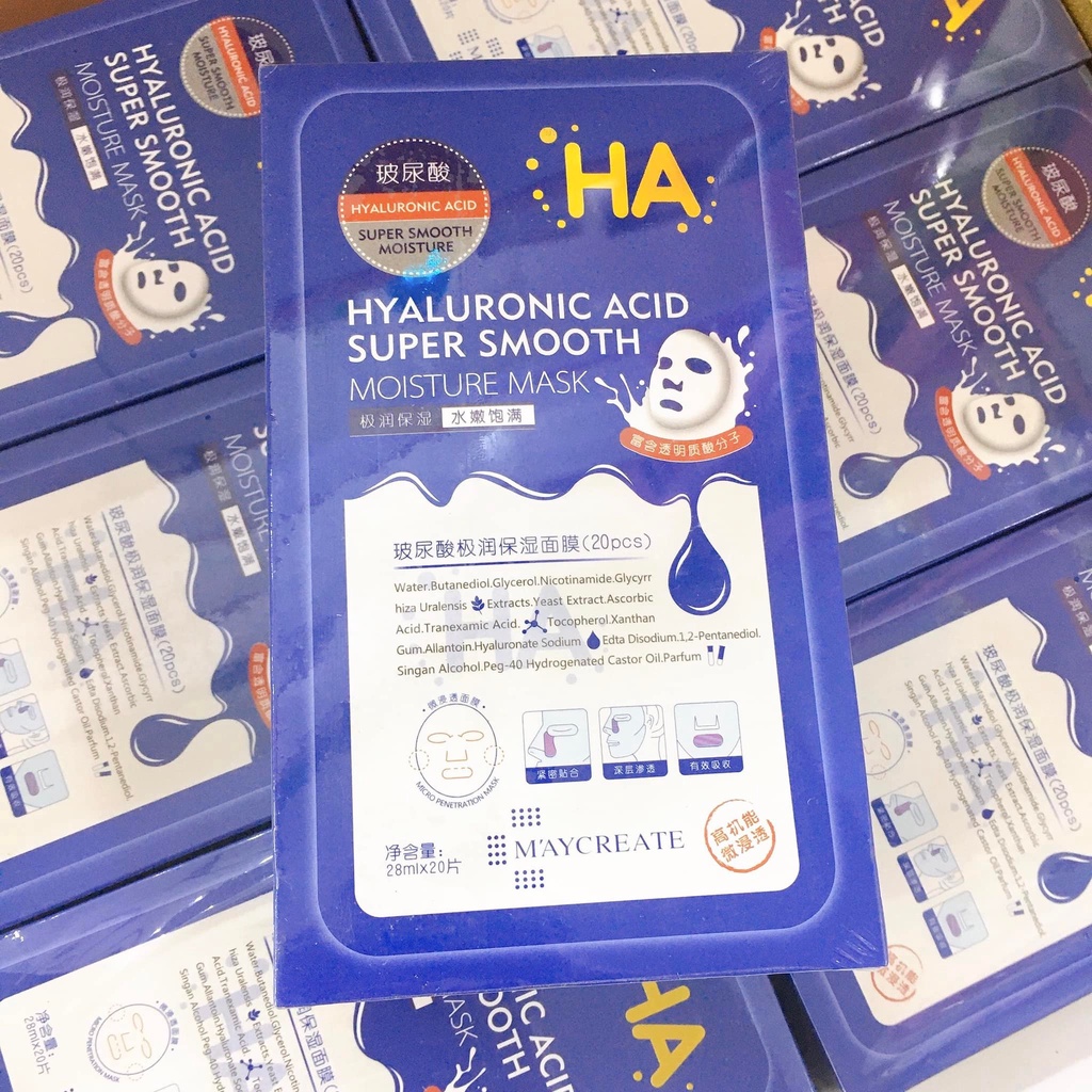 Maycreate HA Mask Box of 20 Moisturizing, Whitening, Anti-Aging, Acne ...