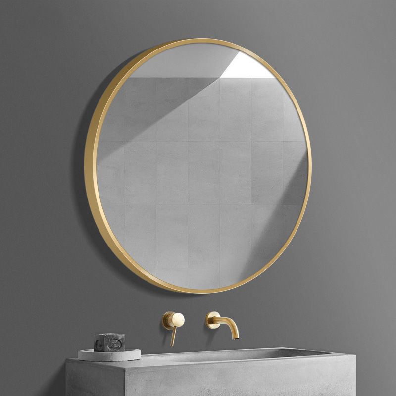 Round Explosion-proof Bathroom Mirror With Golden Metal Frame HD Toilet ...