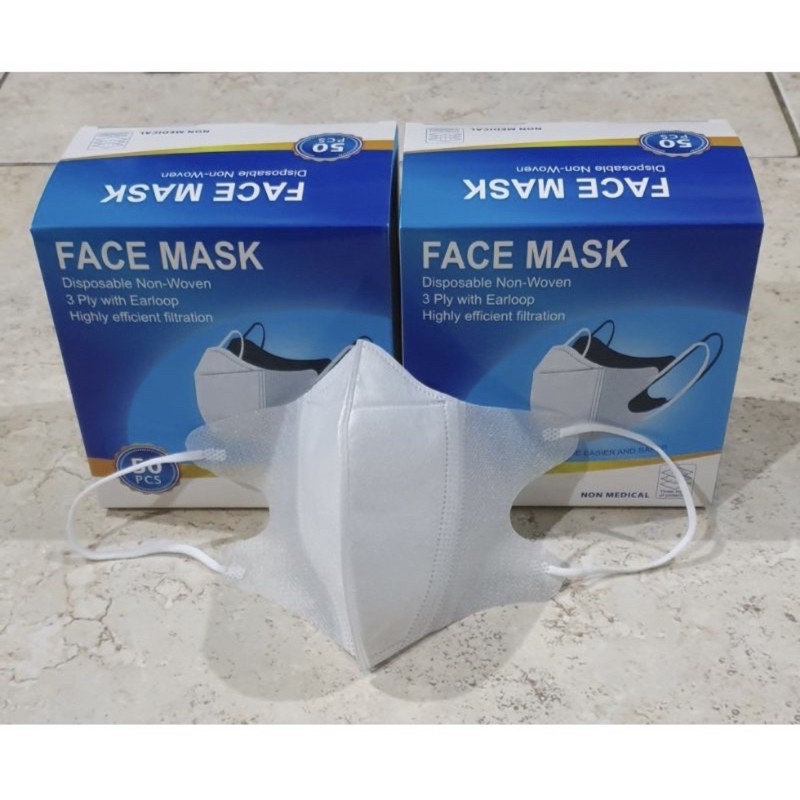 PUTIH Duckbill face mask white 1 box contains 50 pcs | Shopee Singapore