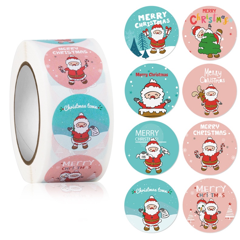 500 sheets/roll Christmas Day Sticker Gift Wrapping Seal Label | Shopee ...